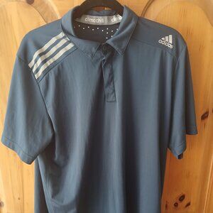 Adidas Polo Shirt Mens Large Navy Blue Short Sleeve Climachill Polyester